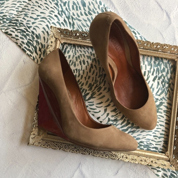 Schutz Tan Leather Round Toe Geometric Wedges 5 - Picture 4 of 8